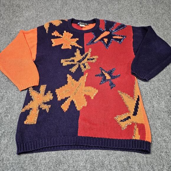 Vintage IB Diffusion Knit Sweater Medium Blue Orange 80s 90s Abstract Sequins - Picture 1 of 6